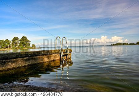 Jetty With Bathing Ladder In Lake Vattern Sweden