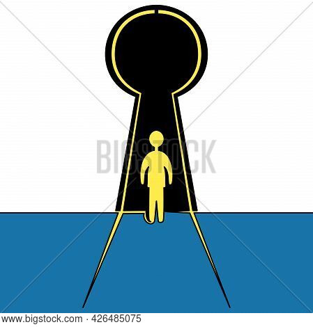 Flat Colorful Continuous Drawing Line Art Silhouette Standing In Keyhole Solution Icon Vector Illust