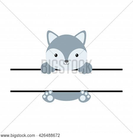 Cute Wolf Split Monogram. Funny Cartoon Character For Shirt, Scrapbooking, Print, Greeting Cards, Ba