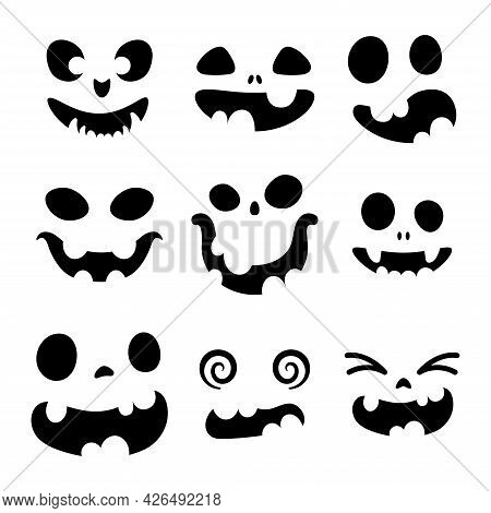 Set Of Scary And Funny Faces For Halloween Pumpkin Or Ghost. Jack-o-lantern Facial Expressions. Simp