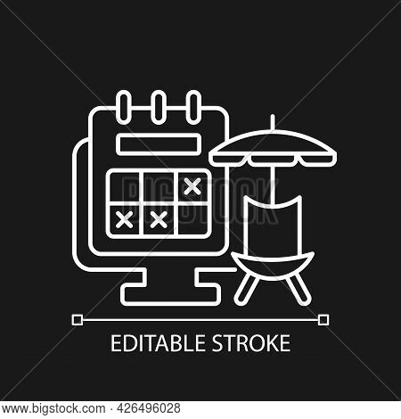 Tracking Vacation Time White Linear Icon For Dark Theme. Day Off For Rest. Work Monitoring. Thin Lin