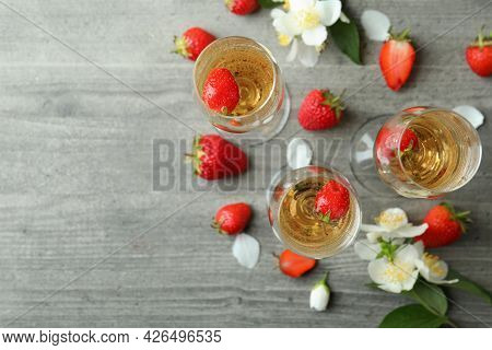 Concept Of Delicious Drink With Rossini Cocktails On Gray Textured Table