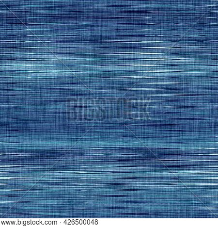 Classic Blue Woven Stripe Masculine Shirt Fabric Texture. Navy Space Dyed Marled Melange Background.