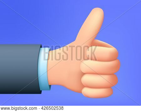 Thumbs Up Hand Sign. Vector Like Sumbol. 3d Cartoon Hand