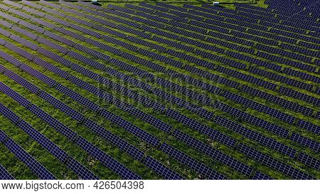 Ecology Solar Power Station Panels In The Fields Green Energy At Sunset Landscape Electrical Innovat