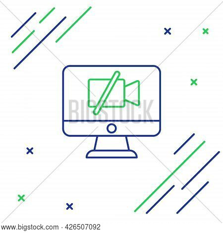 Line Video Camera Off On Computer Icon Isolated On White Background. No Video. Colorful Outline Conc