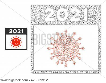 Mesh 2021 Covid Calendar Page Model Icon. Wire Carcass Polygonal Mesh Of Vector 2021 Covid Calendar 