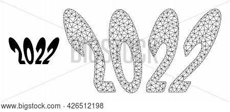 Mesh 2022 Perspective Text Model Icon. Wire Carcass Triangular Mesh Of Vector 2022 Perspective Text 