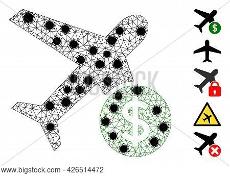 Mesh Airflight Price Polygonal Icon Vector Illustration, With Black Infectious Nodes. Carcass Model 