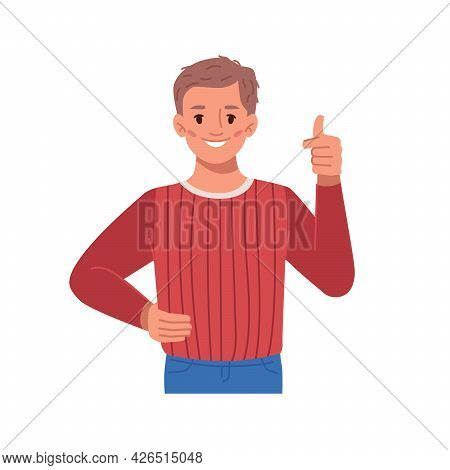 Smiling Boy Kid Showing Thumb Up, Isolated Child Gesturing, Approving Or Agreeing. Cheerful Male Per