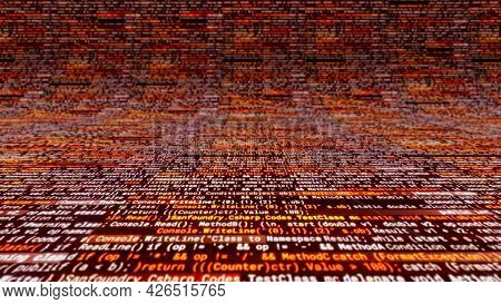 Futuristic Computer Code Programming Curving Screen With Colorful Lines On Black Background. Animati
