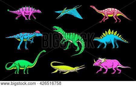 Dinosaurs Set, Tyrannosaurus Rex, Triceratops, Barosaurus, Diplodocus, Velociraptor Triceratops Steg