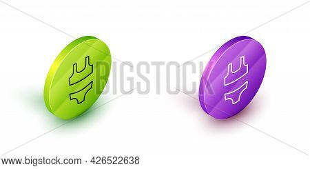 Isometric Line Summer Beach Swimsuit Icon Isolated On White Background. Beach Women Fashion. Green A