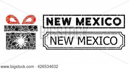 Mosaic Virus Pandorra Box Designed From Rectangular Parts, And Black Grunge New Mexico Rectangle Sea