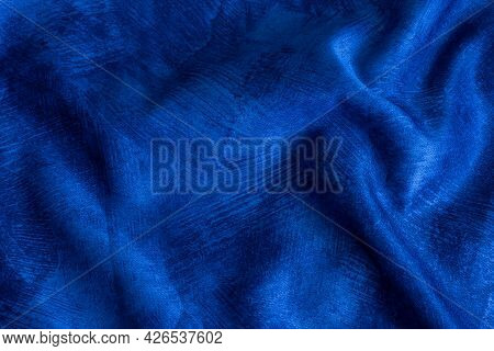 Rinkled Blue Cotton Fabric With Visible Texture