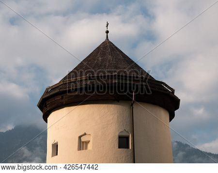Schloss Goldegg Castle Detail Of The Old Round Tower In The Pongau Region Of Salzburg, Austria On A 