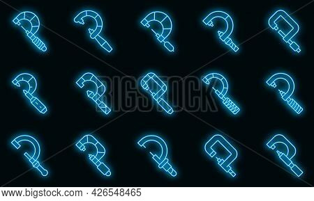 Micrometer Icons Set. Outline Set Of Micrometer Vector Icons Neon Color On Black