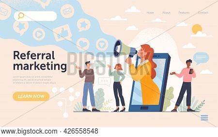 Refferal Marketing Abstract Concept. Refer A Friend Loyalty Program, Promotion Method. Group Of Peop