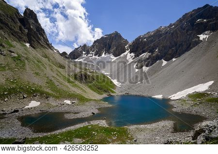 Apsoi Lake, Mountain Lake On The Path To Colle Delle Muine (pass Of Muine) In Maira Valley, Beautifu