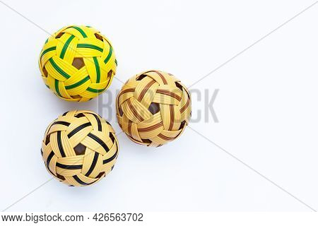 Rattan Balls On A White Background. Top View