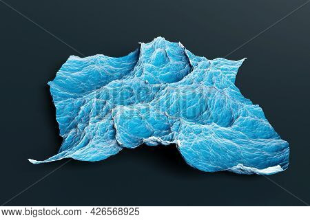 3d Illustration Of A Section Of Blue Deep Sea During A Storm, Top View. Tough Storm At Sea