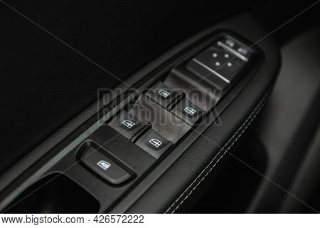 Novosibirsk, Russia - June 29, 2021: Renault Arkana, Car Door Interior Armrest With Window Control P