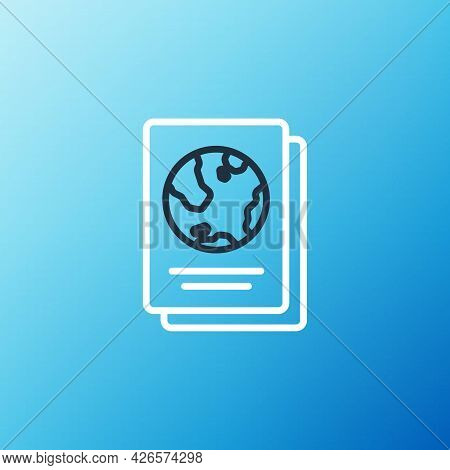 Line Passport With Biometric Data Icon Isolated On Blue Background. Identification Document. Colorfu