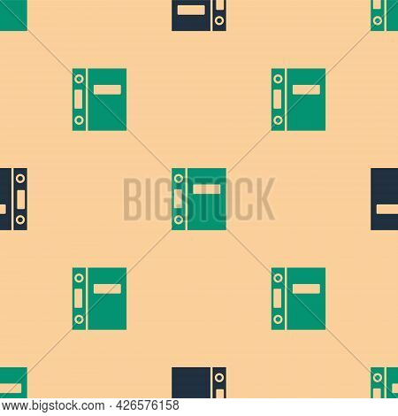 Green And Black Office Folders With Papers And Documents Icon Isolated Seamless Pattern On Beige Bac