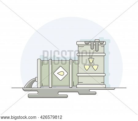 World Resource With Metal Tanks Having Nuclear Radioactive Waste Line Vector Illustration