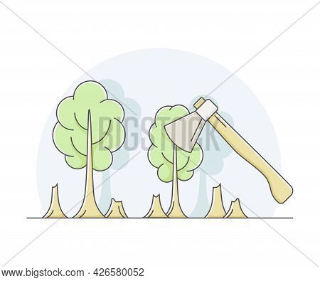 Deforestation And Clearcutting As Removal Of Forest For Non-forest Use Line Vector Illustration