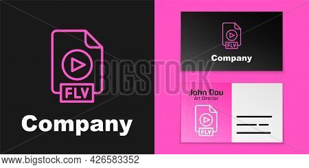 Pink Line Flv File Document Video File Format. Download Flv Button Icon Isolated On Black Background