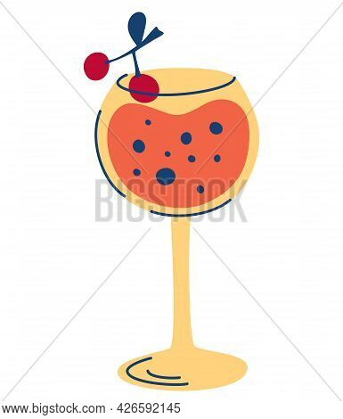 Cocktail With Cherries. Stylized Image Of Alcoholic Beverage. Summer Vacation And Beach Party. Perfe