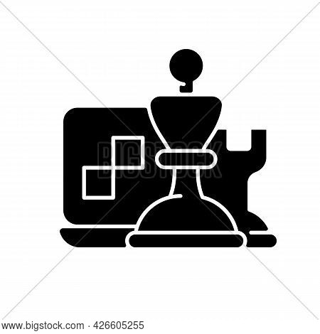 Online Logic Games And Chess Black Glyph Icon. Intelectual Activity For Fun Time Spending. Exciting 