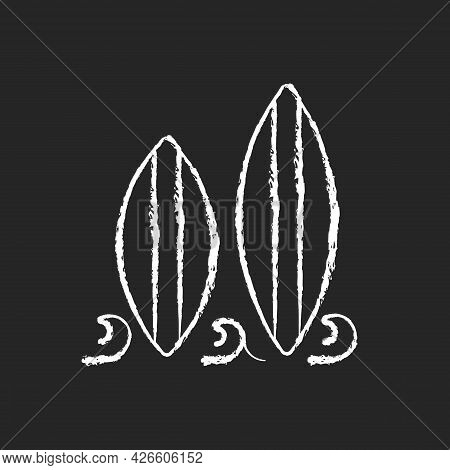 Surfboard Chalk White Icon On Dark Background. Long, Narrow Board For Surfing Sport Usage. Longboard