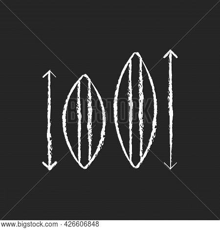 Choosing Surfboard Size Chalk White Icon On Dark Background. Depending On Surfer Abilities. Shortboa
