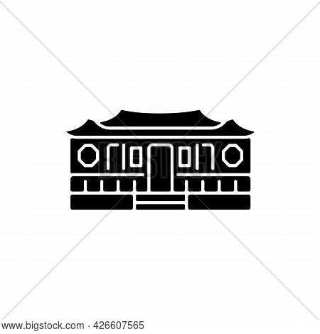 Longshan Temple Black Glyph Icon. Taipei Old Village Part. Oriental Cult Ancient Building. Taiwan Na