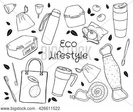 Illustration Set Eco-friendly Objects Isolated In White Background.