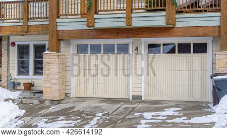 Pano Home In Snowy Utah Neighborhood With Two Car Garage And Balcony At The Facade