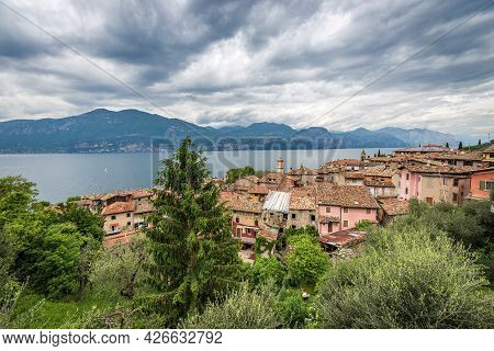 Lake Garda (lago Di Garda) View From The Small Village Of Castelletto Di Brenzone With The Lombardy 