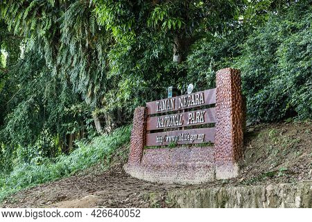 Kuala Tembeling, Pahang, Malaysia, July12, 2021: Structure With Word Signage Taman Negara National P
