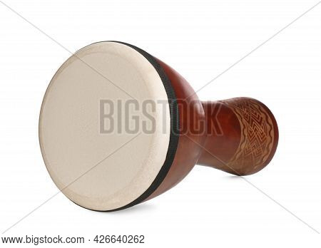 Vintage Hand Drum Isolated On White. Percussion Musical Instrument