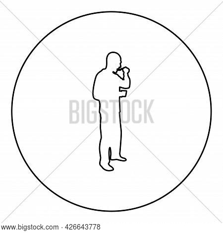 Man Trying Food From Spoon Standing Tasting Concept Gourmet Tries Dish Chef Trying Silhouette In Cir