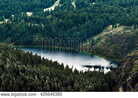 Lake Uchkel Is Surrounded By Mountains And The Siberian Taiga. Ulagansky District, Altai Republic, R