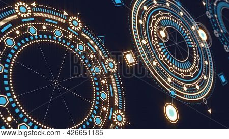 Electronic Interface Of The Future .hud Futuristic .technical Drawing.fantastic Circle .drawing Deta