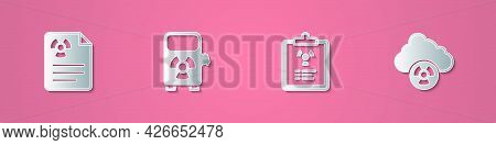 Set Paper Cut Radiation Warning Document, Electric Car Charging Station, And Acid Rain And Radioacti