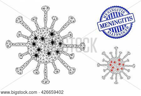 Mesh Polygonal Coronavirus Symbols Illustration In Lockdown Style, And Grunge Blue Round Meningitis 