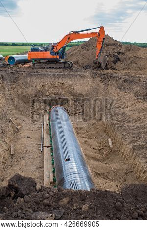 Horizontal Directional Drilling. Construction Works For Laying The Pipe Of Gas Pipeline.