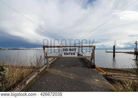 Do Not Enter Sign On The Pier At Esquimalt Lagoon On Vancouver Island, Canada