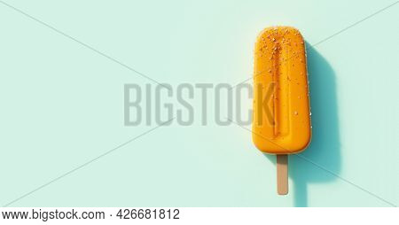 Orange popsicle background. Fruity ice pop, ice cream treat 3D illustration
