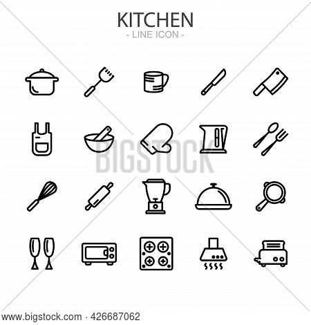 Kitchen Vector Thin Line Icons Set. Vector Illustration